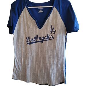 LA Dodgers Vintage MLB Gray Blue Silver V-Neck Tee Size Large